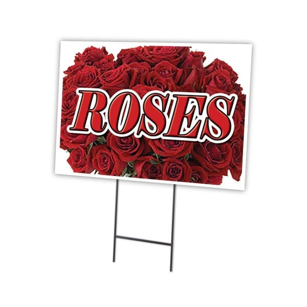 Roses Yard Sign & Stake outdoor plastic coroplast window, C-1216-DS-Roses